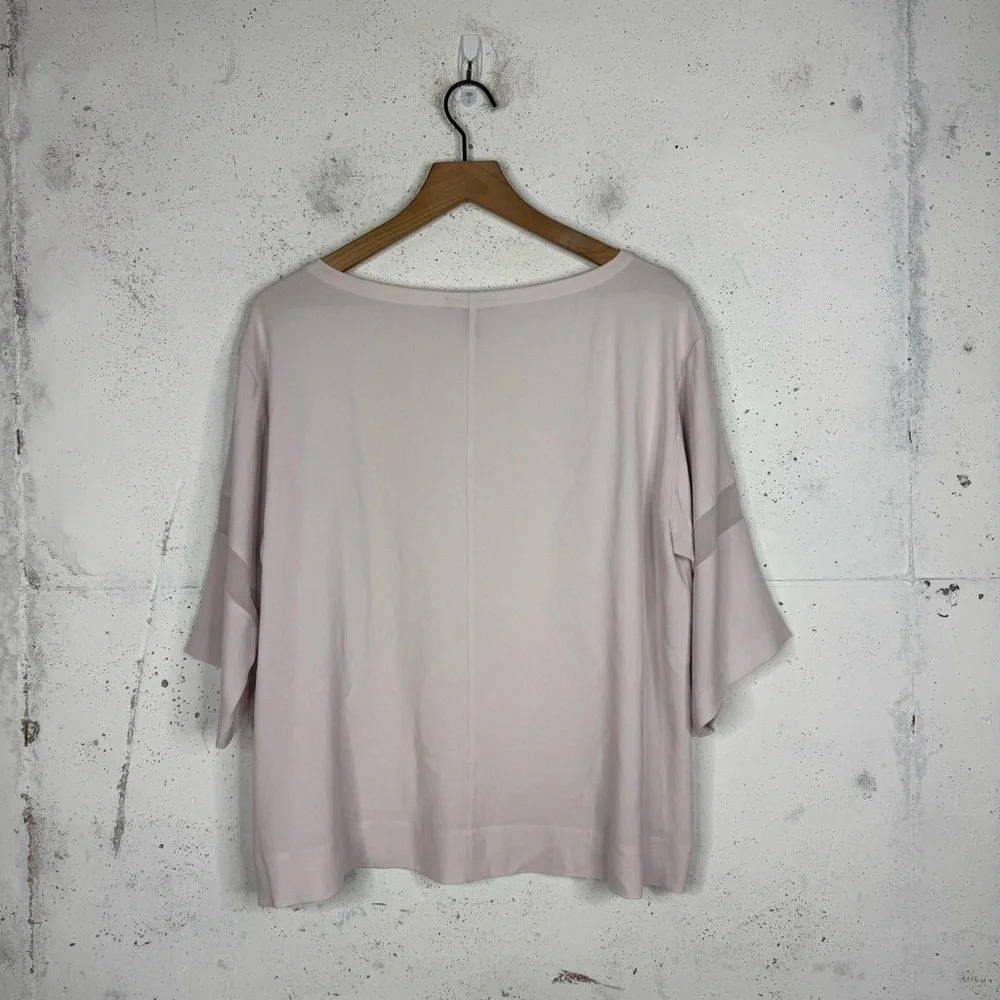 Eileen Fisher Silky Boxy Fit Mesh Arm Panel Crepe Like Top Blouse Medium - Picture 3 of 10